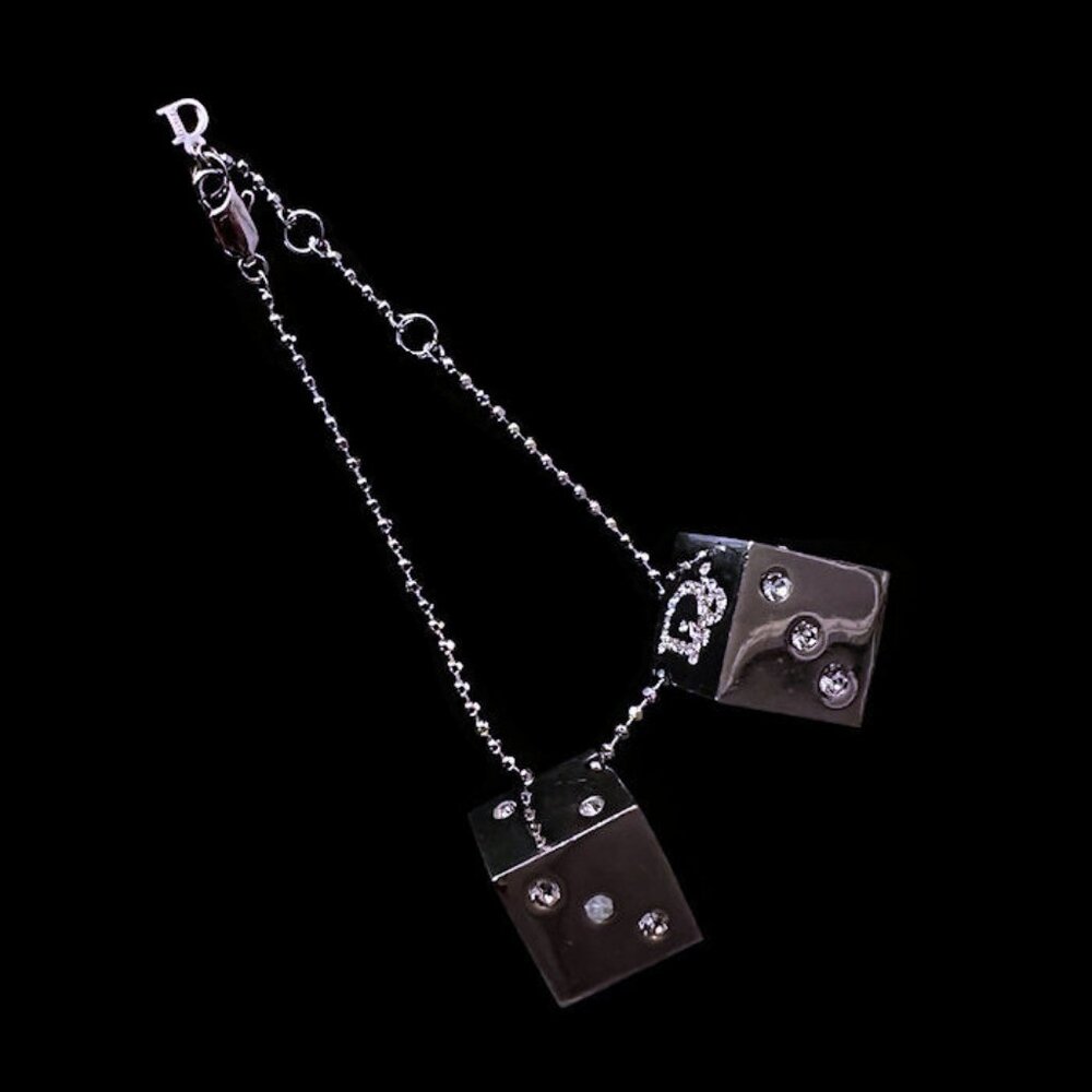 Vintage Christian DIOR Silver Tone Crystal 7” Dice Charm Bracelet Fall 2004 - Picture 4 of 9